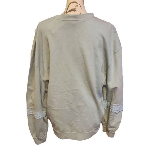TopShop Women's Size 8 Sage Copenhagen Lace Ruffle Sweatshirt - Picture 4 of 8
